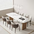 Modern Minimalist Dining Table Set With Marble Tabletop Wooden Legs And Upholstered Chairs