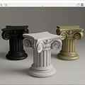 Classical Style Side Table With Ornate Column Design In Black White And Gold 3d model