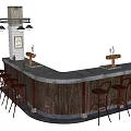 Modern Metal Bar Counter Interior With Bar Stools And Hanging Lights 3d model
