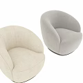 Modern Beige Single Sofa With Bouclé Fabric Curved Armrests And Round Base