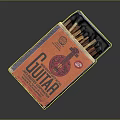 Open Guitar Themed Matchbox With New Label And Wooden Matches Inside