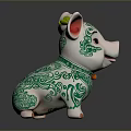 Cute Pig Shaped Living Decor Figurine With White Green Intricate Patterns