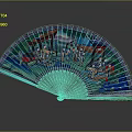 Traditional Colorful Painted Fan With Intricate Oriental Figure And Architecture Scenery