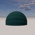 Green Curved Awning With Pleated Surface And Scalloped Edge Design