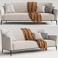 Modern Beige Fabric Sectional Sofa With Striped Throw Pillows Brown Blanket And Metal Legs