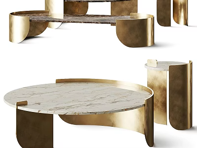 Elegant Modern Coffee Table With Golden Metal Frame And Marble Top In Circular Shape Design 3d model