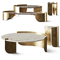 Elegant Modern Coffee Table With Golden Metal Frame And Marble Top In Circular Shape Design