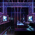 Modern KTV Room Interior With Neon Lights Comfortable Sofas And Large Screens 3d model
