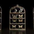 Golden Arched Display Shelves with Elegant Butterfly Decorations and Multi-layer Design