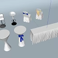 Elegant White Table and Chair Sets with Decorative Blue Yellow Bow Ties 3d model