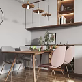 Modern Living Dining Room Interior With Sofa Coffee Table Dining Chairs Pendant Lights Decorative Art