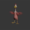 3D Game Film Character Pink Chicken With Yellow Beak Feet White Neck And Red Comb