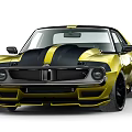 Yellow Classic Muscle Car with Black Stripes and Sleek Exterior Design