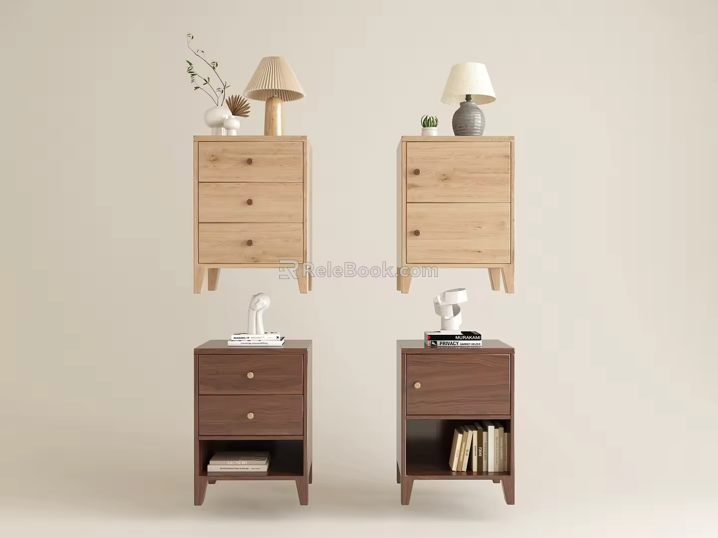 Modern Bedside Table Log Bedside Table Solid Wood Bedside Table Drawer Type Table Lamp 3d model