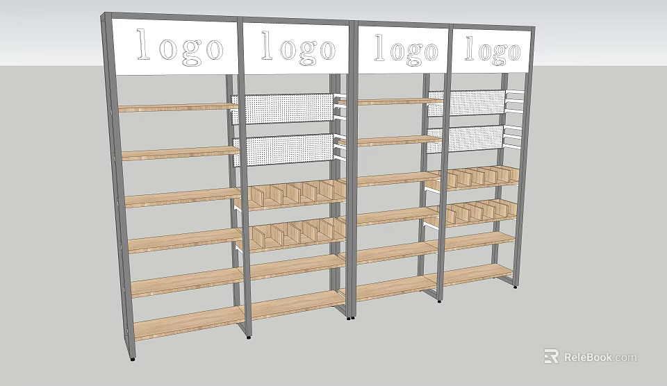 Sturdy Metal Frame Storage Shelving Units With Wooden Shelves And Grid Partitions 3d model 