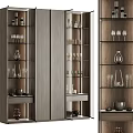 Modern Wine Cabinet With Glass Shelves Displaying Wine Bottles Glassware And Decorative Vases