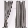 Gray Linen Fabric Curtains With Tied Pleated Design For Home Decor