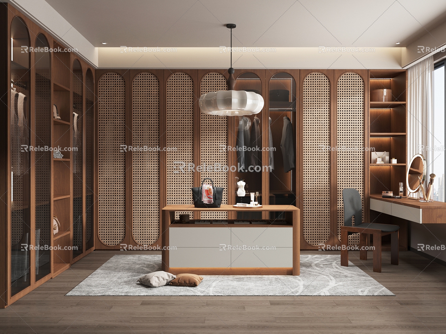 Middle Antique Cloakroom U-shaped Cloakroom L-shaped Cloakroom Nakajima Dressing Table Glass Wardrobe Rattan Wardrobe Chandelier Clothing 3d model