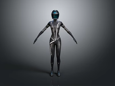 Sleek Futuristic Black Bodysuit With White Accent Lines And Helmet Design 3d model