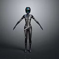 Sleek Futuristic Black Bodysuit With White Accent Lines And Helmet Design
