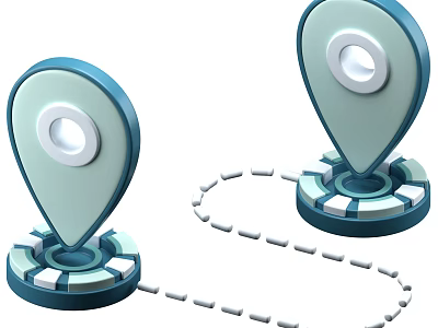 Decorative Ornament Set of Two Blue Location Pins Connected by Dotted Line 3d model