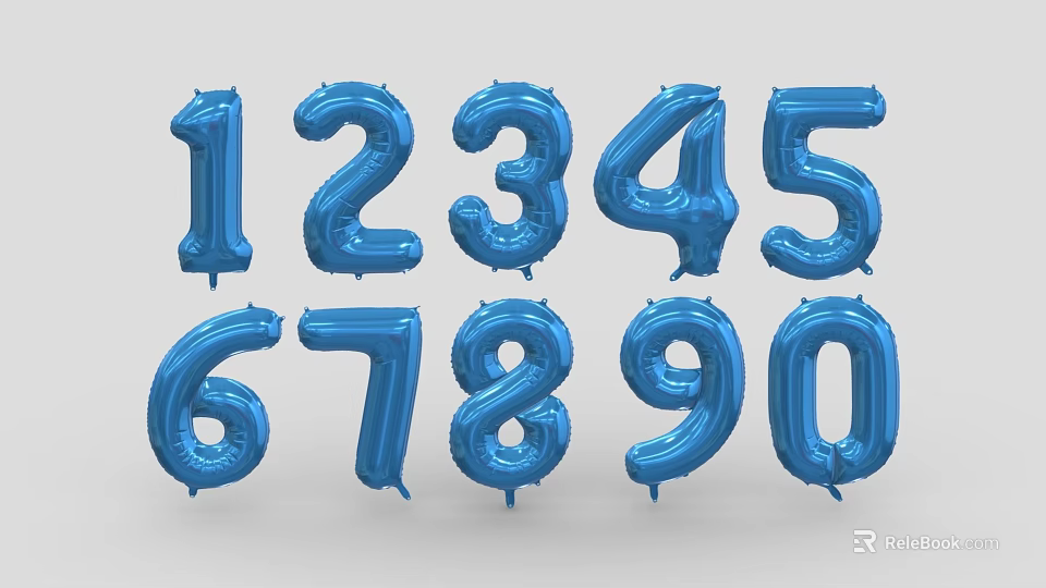 Blue Number Balloons Wall Decor With Numbers One To Zero For Party Celebrations 3d model 