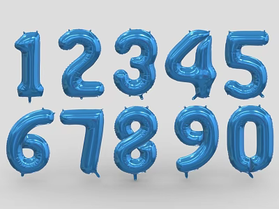 Blue Number Balloons Wall Decor With Numbers One To Zero For Party Celebrations 3d model