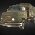 Vintage Functional Cargo Truck With Green Body Canvas Bed Illuminated Headlights And Mercedes Logo
