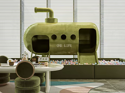 Submarine Shaped Indoor Play Equipment With Ball Pool And Slide 3d model