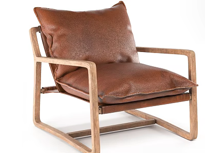 Brown Leather Single Seater Sofa With Wooden Frame Modern Comfortable Design 3d model