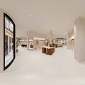 Modern Minimalist Clothing Store Interior With Beige Tones Sofa Stools Display Shelves And Wooden Accents