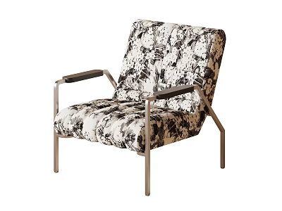 Modern Accent Chair Featuring Black And White Abstract Pattern Upholstery Metal Armrests And Legs 3d model