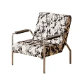 Modern Accent Chair Featuring Black And White Abstract Pattern Upholstery Metal Armrests And Legs