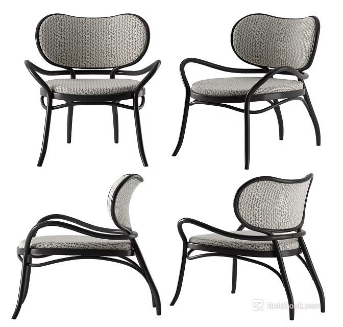 Modern Leisure Chair With Woven Seat Curved Metal Frame And Armrest Design 3d model 