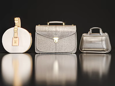 Stylish Silver Handbags Collection With Various Styles And Shiny Metal Accessories 3d model