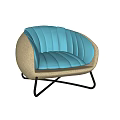 Blue Striped Single Seater Sofa With Beige Woven Armrests And Black Metal Legs