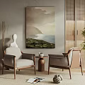 Casual Sofa Set with Wooden Frame Light Gray Cushions Side Table and Green Plant