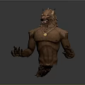 Wolf Headed Humanoid Creature With Muscular Body Brown Fur Gold Pendant And Sharp Claws