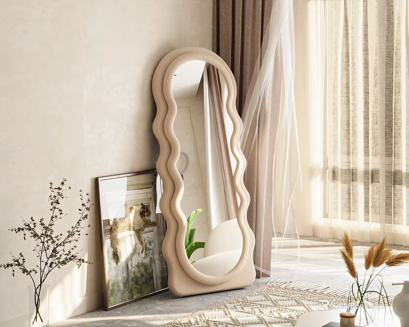 Wavy Framed Full Length Mirror In Modern Interior 3d model 