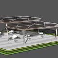Outdoor Pergola With Shade Roof And Tables Chairs For Leisure Space