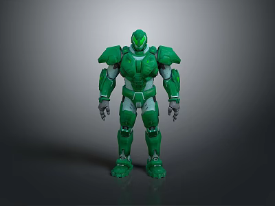 Green Armored Mech Warrior Game Movie Character In Standing Pose With Mechanical Armor Design 3d model