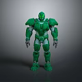 Green Armored Mech Warrior Game Movie Character In Standing Pose With Mechanical Armor Design