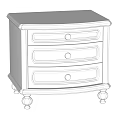 White Bedside Table With Three Drawers Round Knobs And Decorative Legs