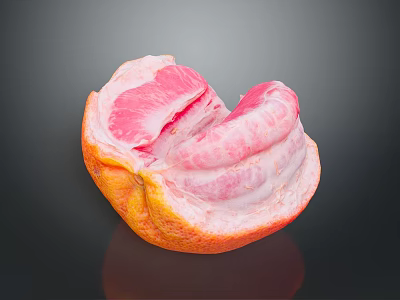 Fresh Peeled Grapefruit With Pink Juicy Flesh On Black Reflective Surface 3d model
