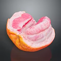 Fresh Peeled Grapefruit With Pink Juicy Flesh On Black Reflective Surface