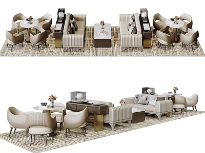 Modern Beige Sofa and Coffee Table Set With Area Rug and Accent Chairs 3d model