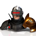Black And Gold Decorative Armor Figurine With Red Light Helmet And Golden Shield