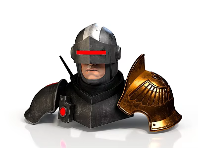Black And Gold Decorative Armor Figurine With Red Light Helmet And Golden Shield 3d model