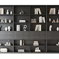 Modern Grey Bookcase with Multiple Shelves Books Vases and Decorative Items 3d model
