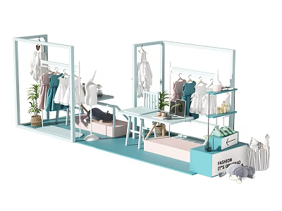 Modern Window Display Styling With Clothes Racks Plants And Handbag Accessories 3d model